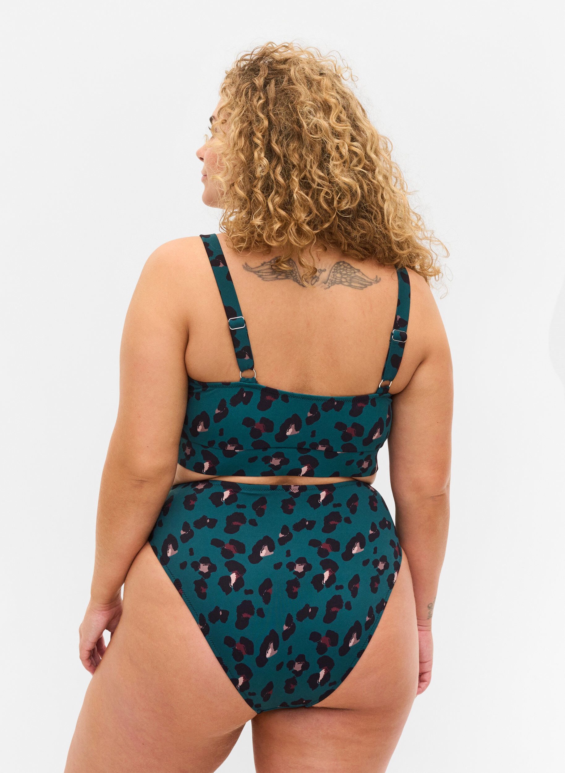 Zizzi Culotte de bikini &agrave; taille haute, Teal Leopard, Model image number 1