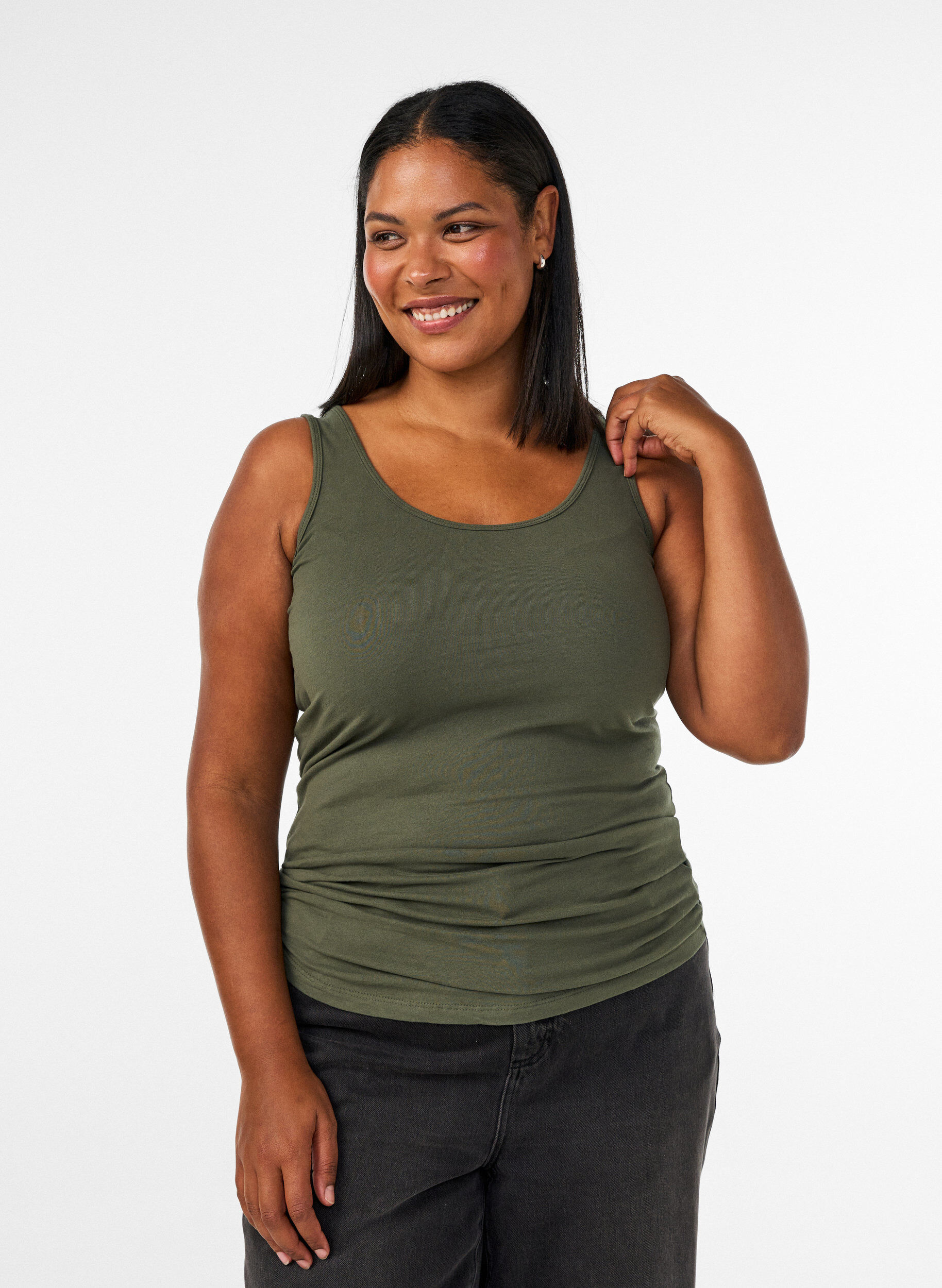 Top basic uni en coton, Vert, Model