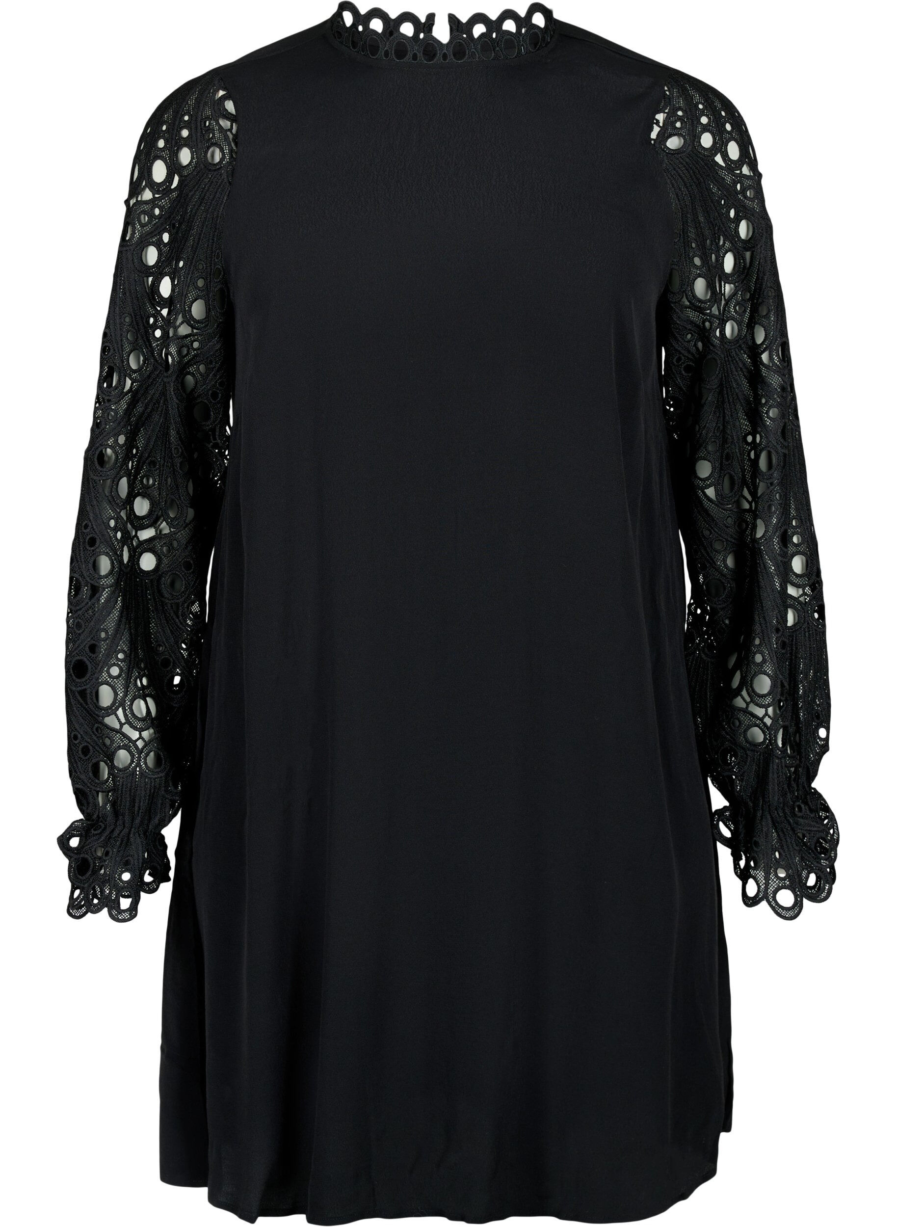 Zizzi Robe en viscose avec manches en crochet, Black, Packshot image number 0