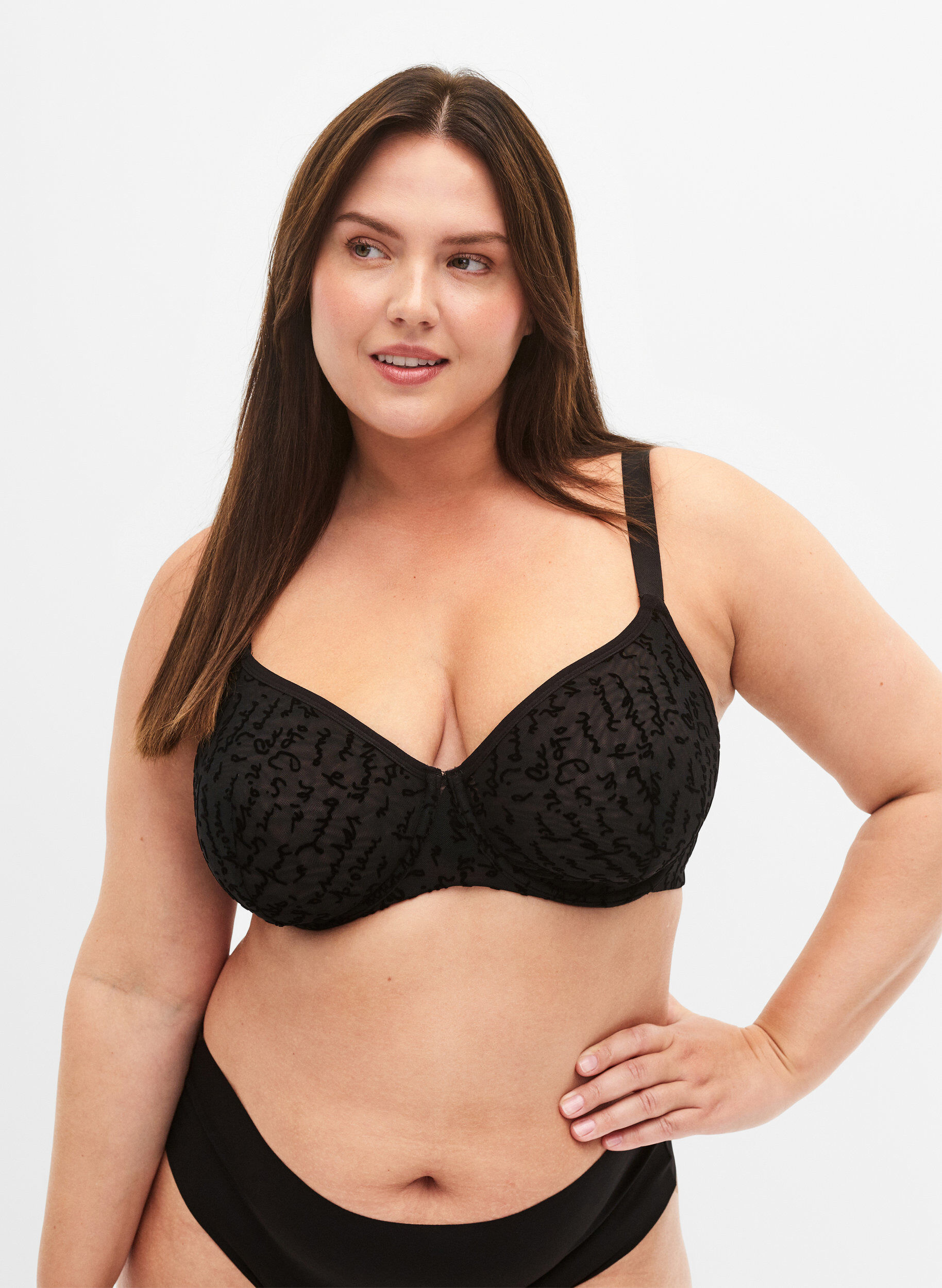 Zizzi Soutien-gorge int&eacute;gral avec texte imprim&eacute;, Black, Model image number 0