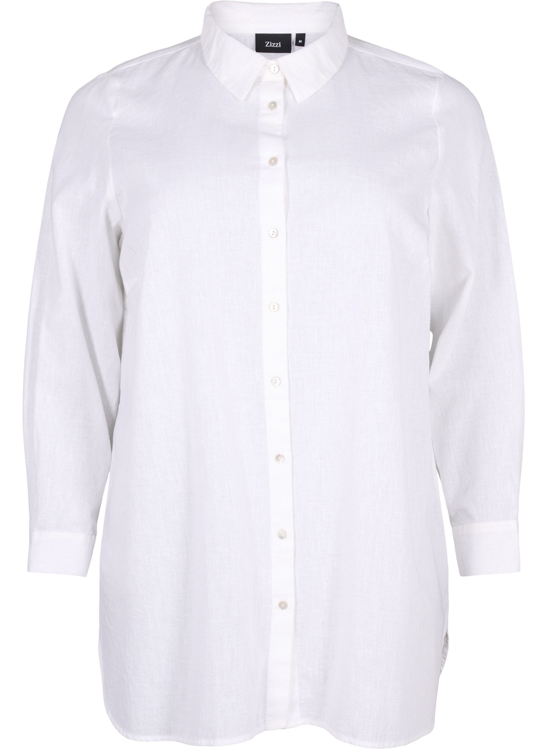 Zizzi Chemise longue en lin et en coton, Bright White, Packshot image number 0
