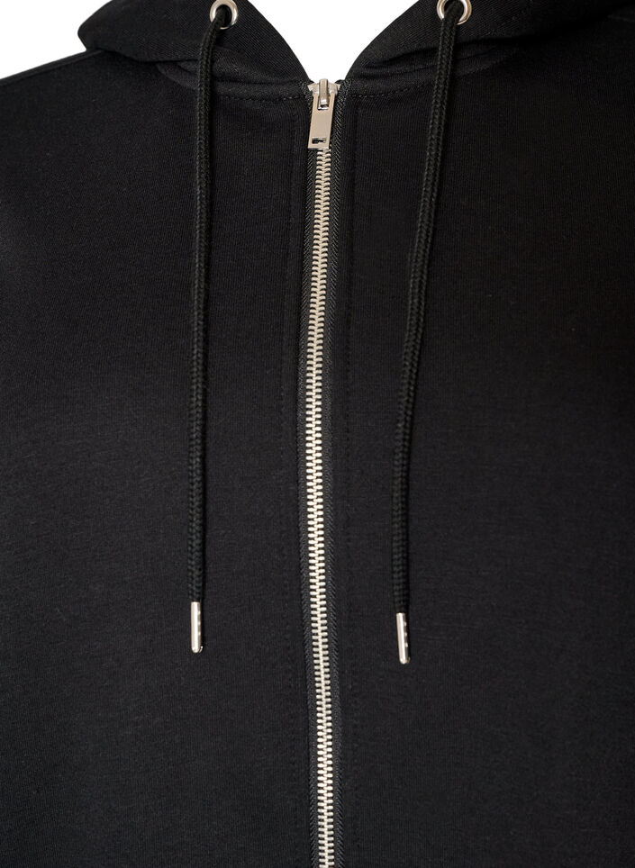 Sweat &agrave; capuche long avec zip et poches, Noir, Packshot image number 2