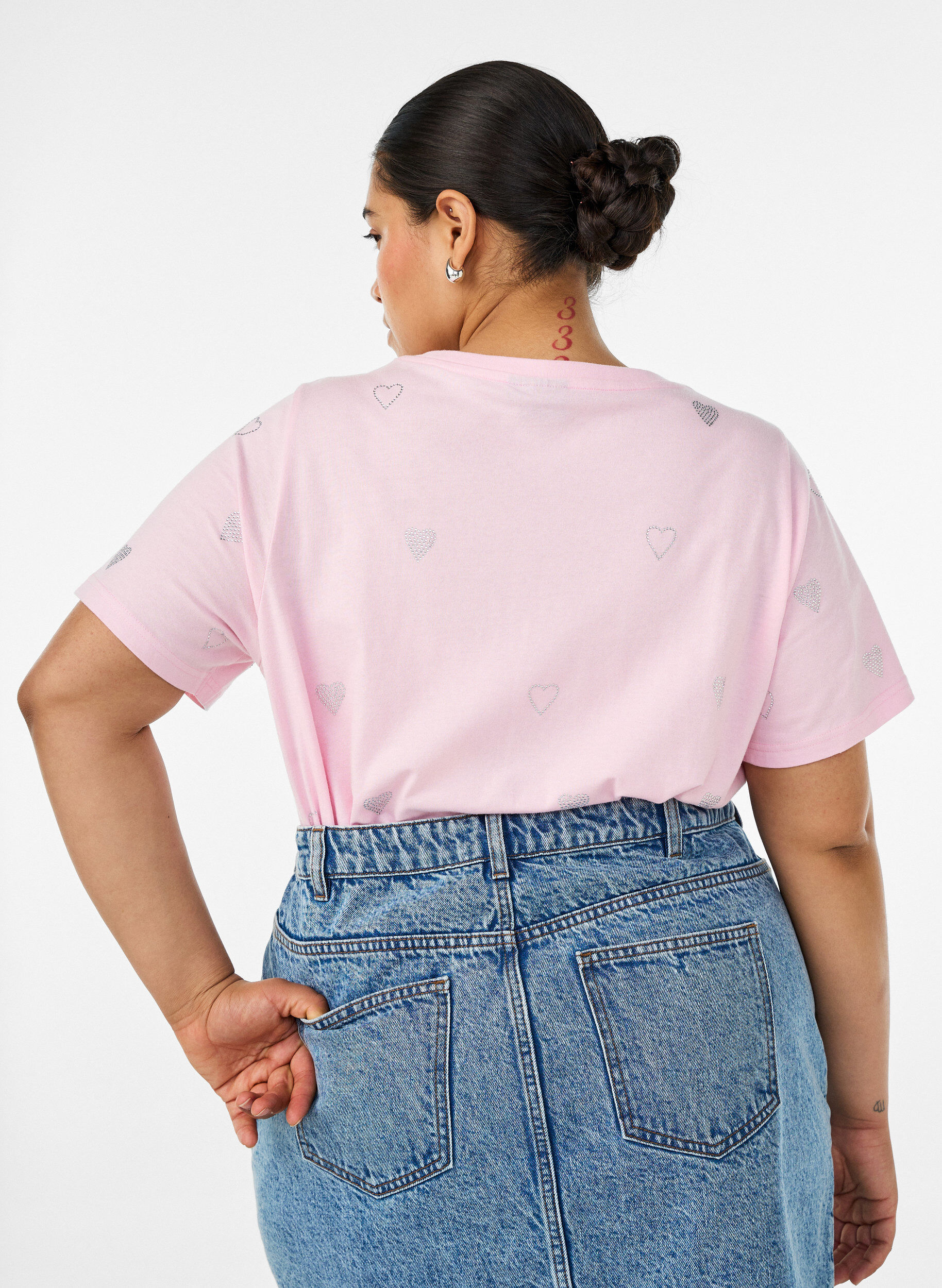 ZizziT-shirt en coton bio avec des c&oelig;urs, Rose, Model image number 2