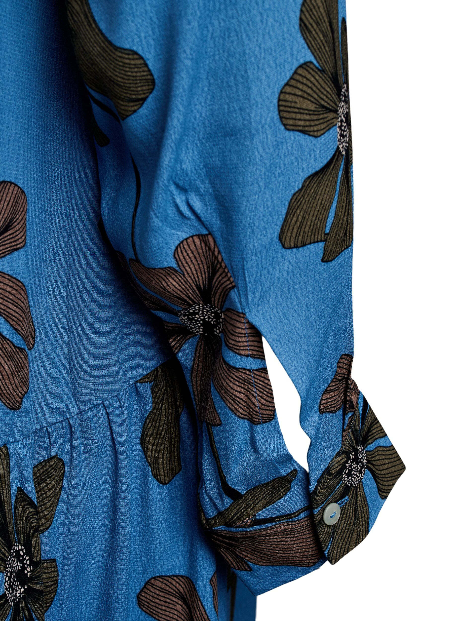 Zizzi Robe midi &agrave; manches longues en viscose imprim&eacute;e, Bleu, Packshot image number 3