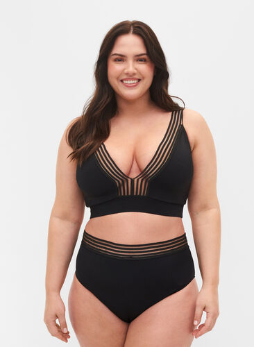 Bas de bikini taille haute avec maille, Black, Model image number 0