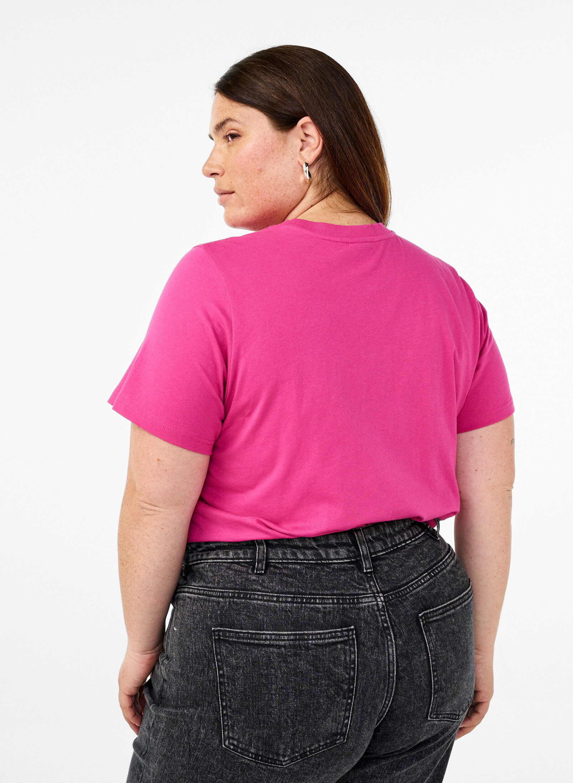 ZizziT-shirt basique en coton &agrave; col rond, Rose, Model image number 2