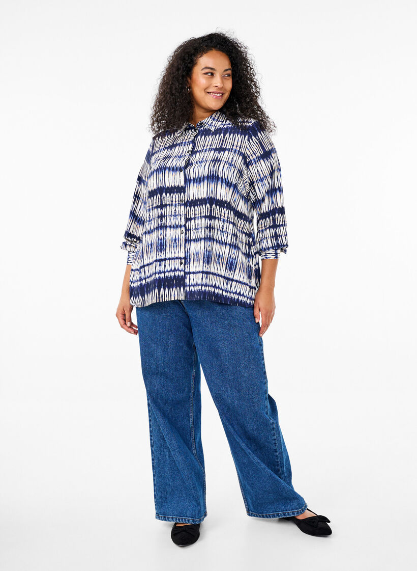 Chemise à motifs, Bleu, Model image number 1