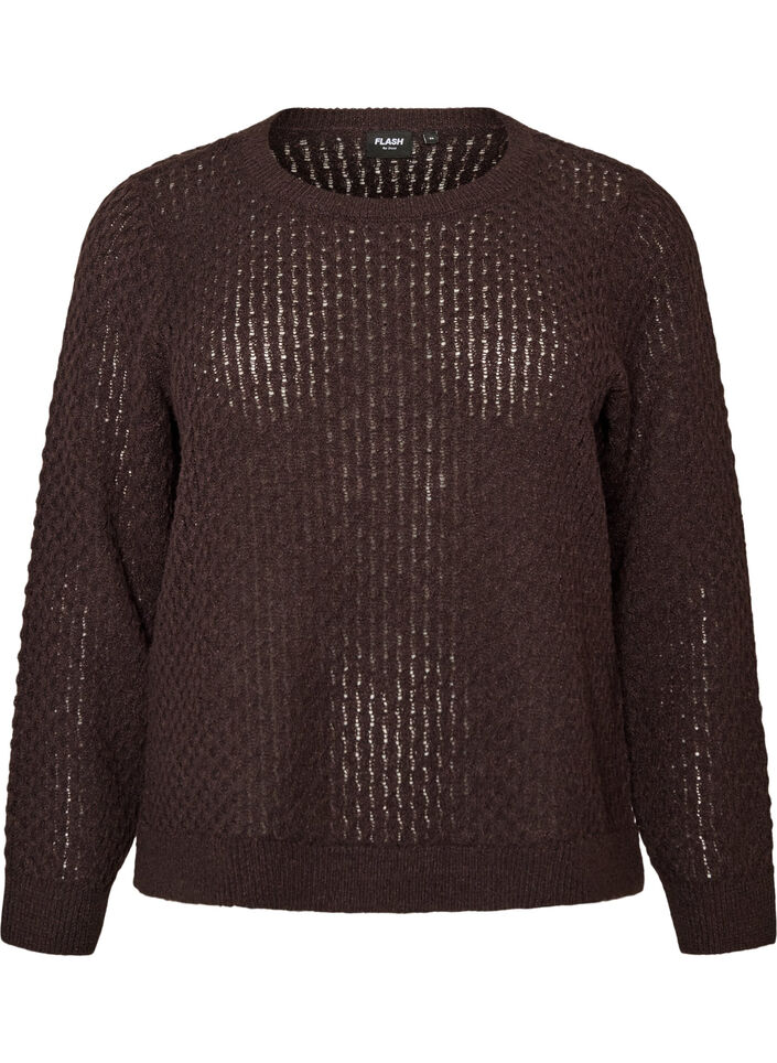 Blouse en maille avec motif ajour&eacute; textur&eacute;, Marron, Packshot image number 0
