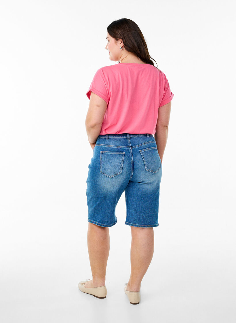 T-shirt &agrave; manches courtes en m&eacute;lange de coton, Rose, Model image number 2