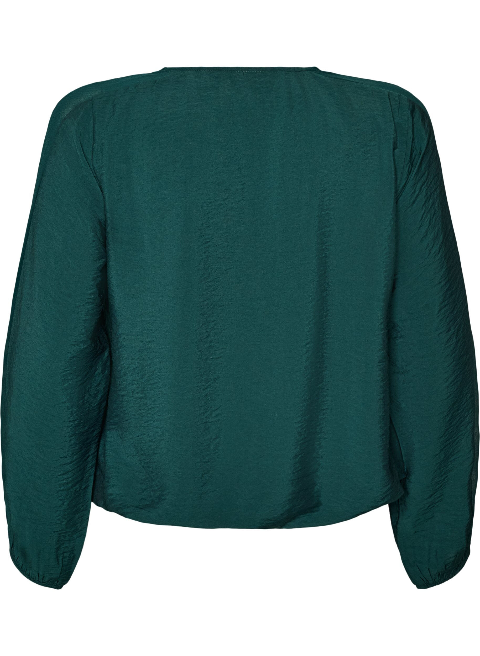ZizziBlouse avec effet ballon et d&eacute;tails en mousseline, Vert fonc&eacute;, Packshot image number 1