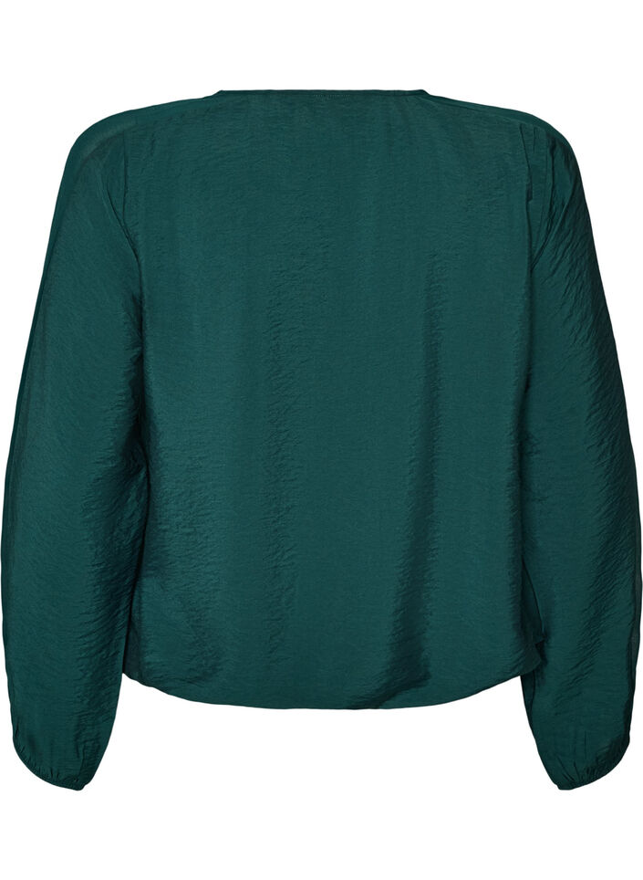 Blouse avec effet ballon et d&eacute;tails en mousseline, Vert fonc&eacute;, Packshot image number 1