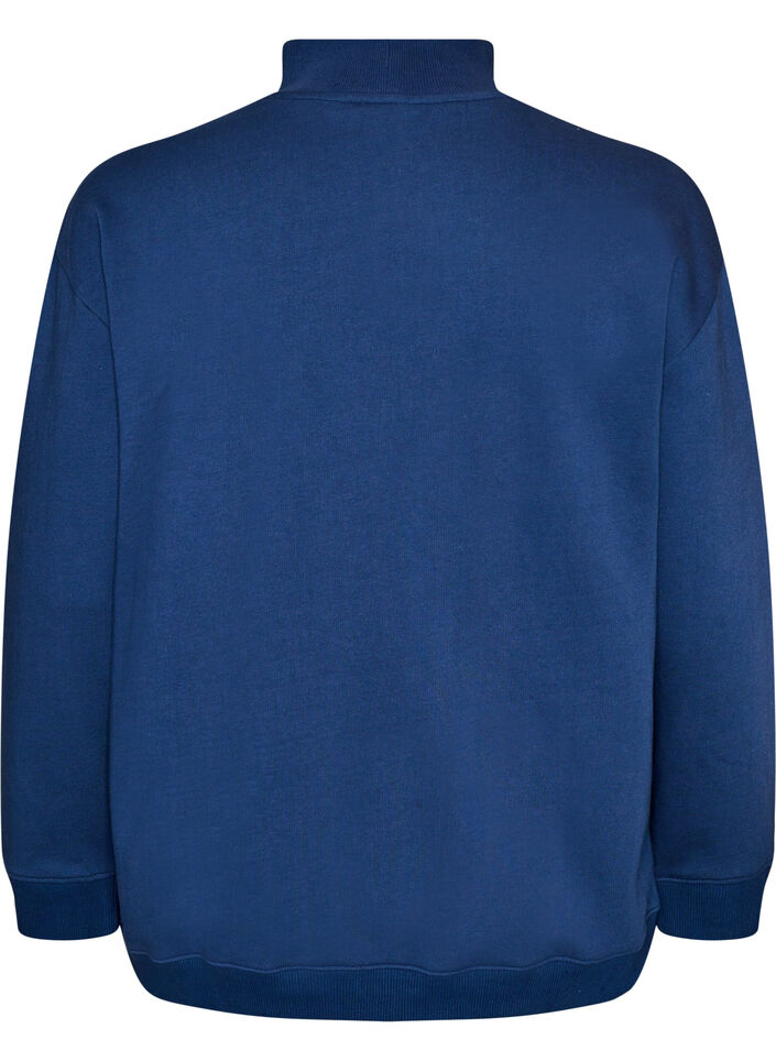 Sweat-shirt avec col montant et motif sportif sur le devant, Bleu, Packshot image number 1