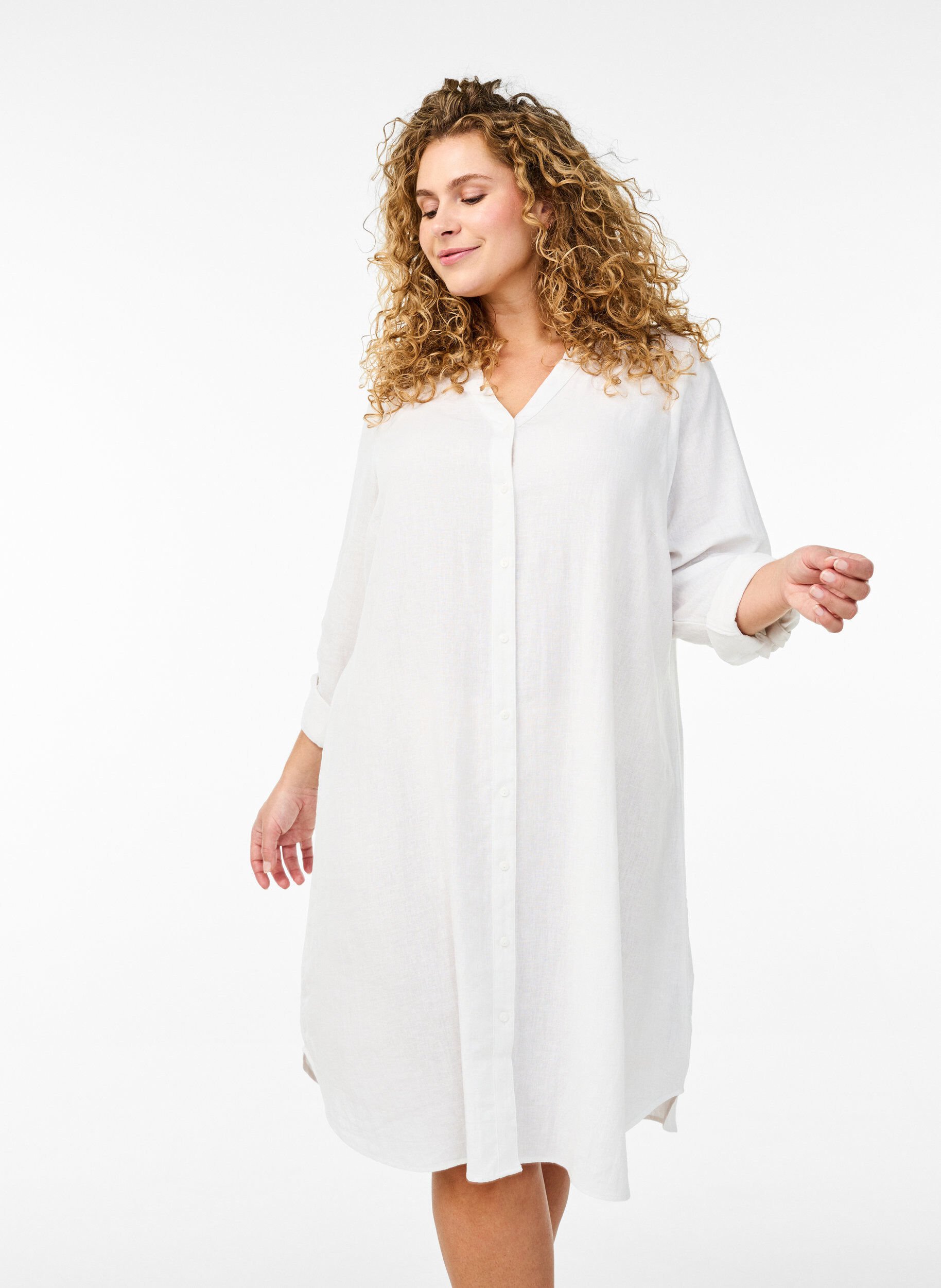 Zizzi Chemise longue en lin et viscose, Blanc, Model image number 0