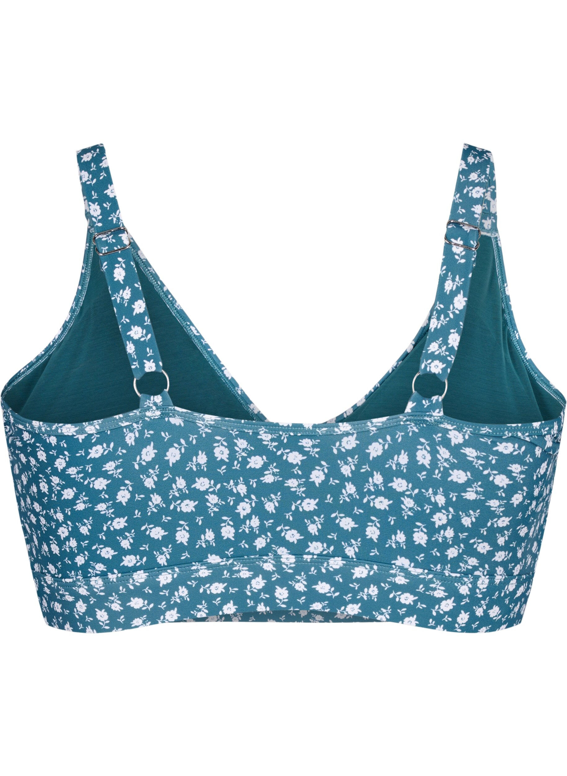 Zizzi Soutien-gorge de bikini &agrave; fleurs avec d&eacute;tails &agrave; volants, Bleu p&eacute;trole, Packshot image number 1