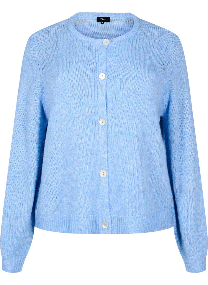 Cardigan en maille comportant de la laine et des boutons, Della R. Blue Mel., Packshot image number 0