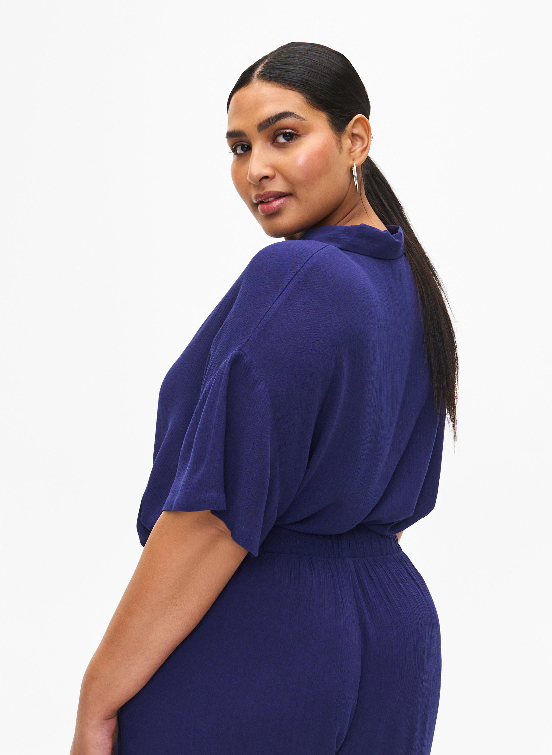 Zizzi Chemise &agrave; manches courtes en viscose, Medieval Blue, Model image number 1