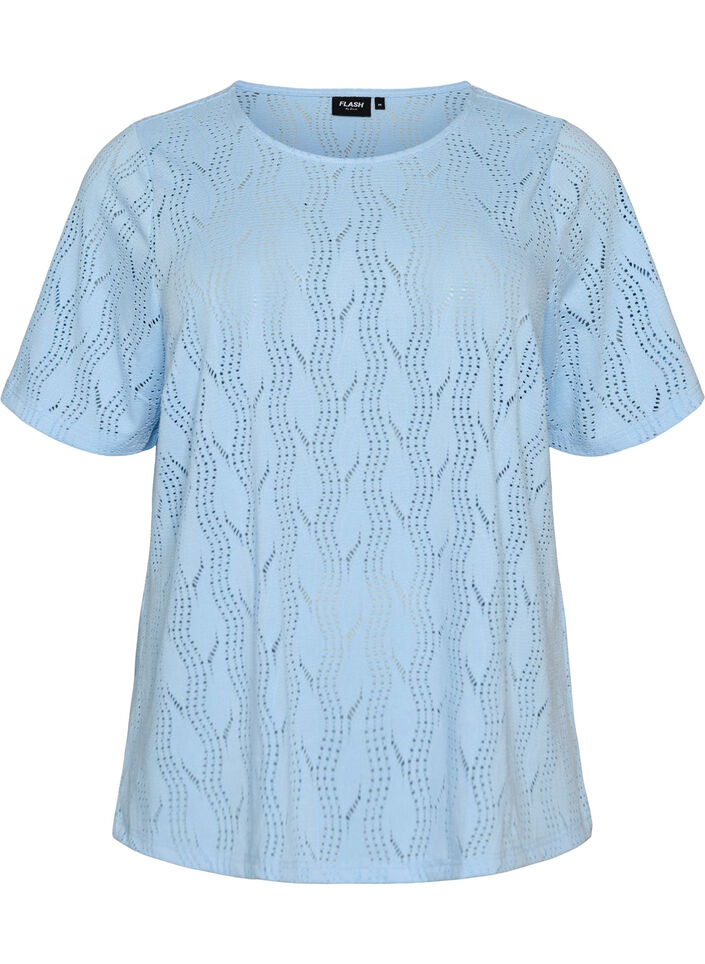 T-shirt en jersey avec broderie ajour&eacute;e, Bleu Clair, Packshot image number 0