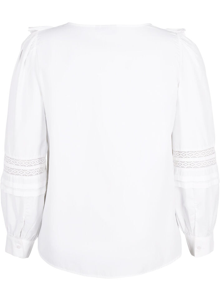 Chemisier à volants et garniture en dentelle, Blanc, Packshot image number 1