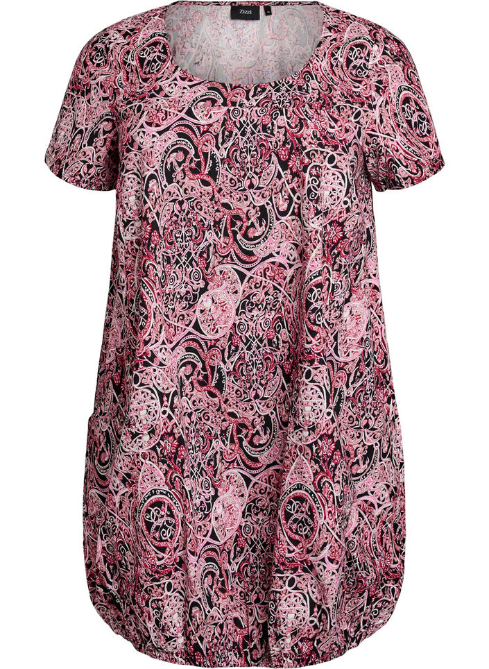 Robe en coton &agrave; manches courtes avec imprim&eacute;, Noir, Packshot image number 0