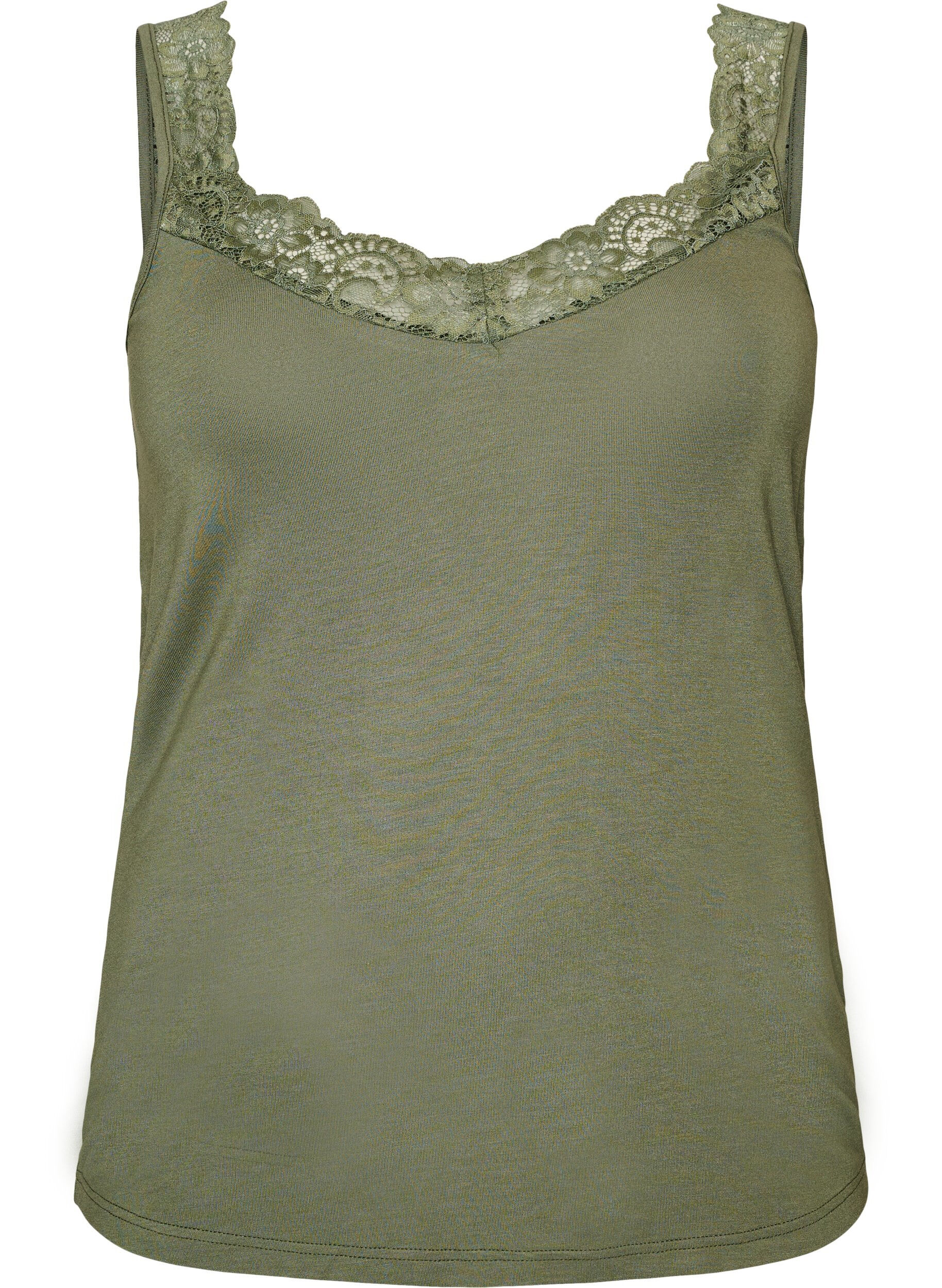ZizziTop en viscose avec bord en dentelle, Vert, Packshot image number 0