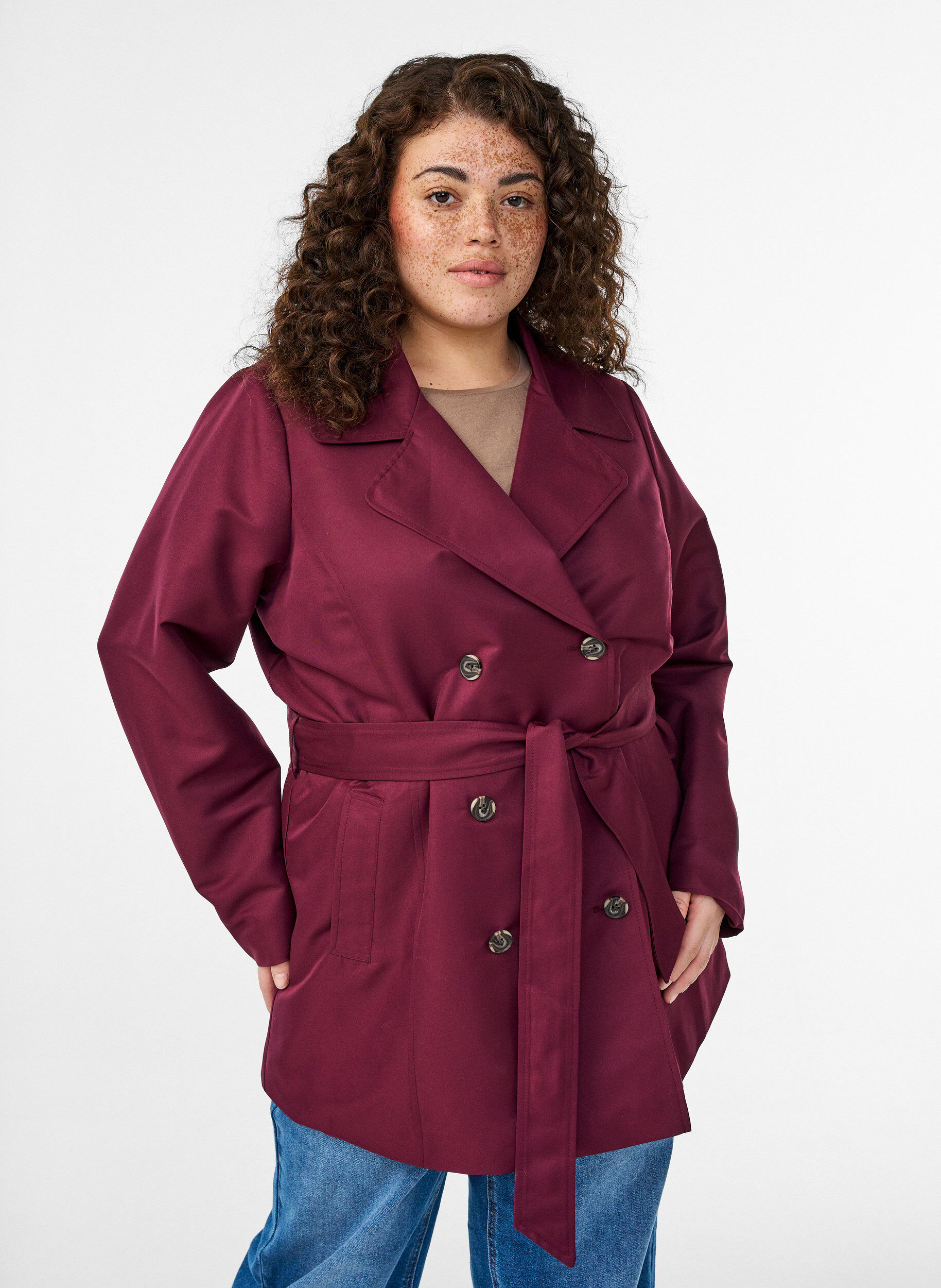 Trench court avec ceinture, Bordeaux fonc&eacute;, Model
