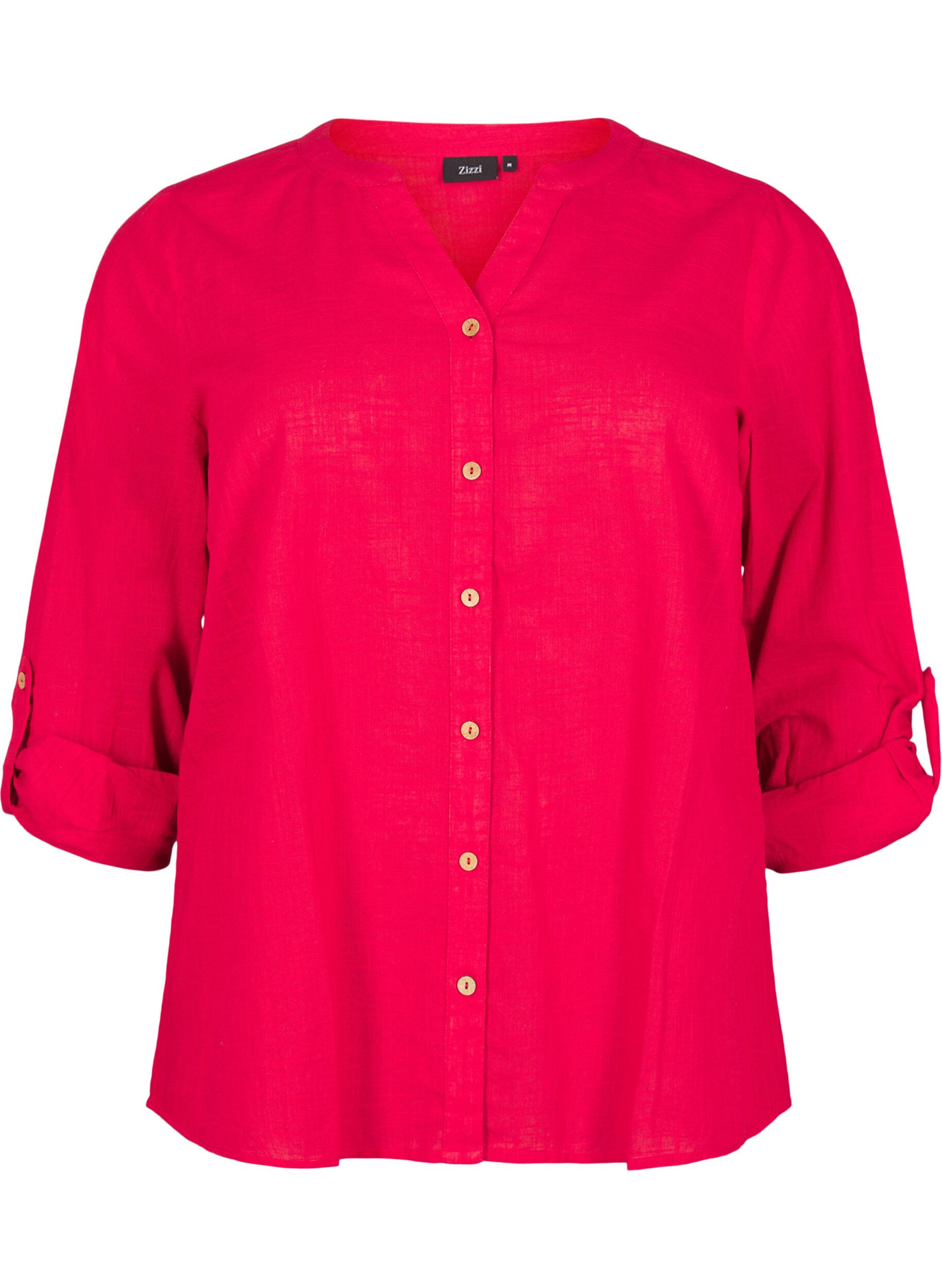 ZizziChemisier en coton avec un col en V, Rouge, Packshot image number 0