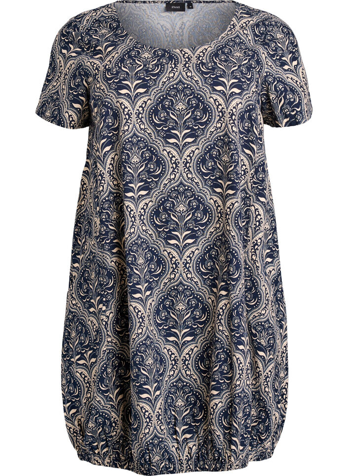 Robe en coton &agrave; manches courtes avec imprim&eacute;, Bleu, Packshot image number 0