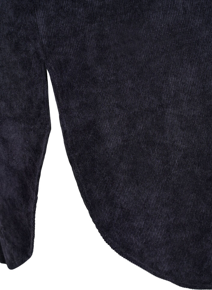 Robe-chemise longue en velours côtelé et à boutons, Black, Packshot image number 3