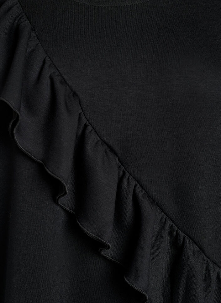Blouse en jersey avec un volant en diagonale, Noir, Packshot image number 2