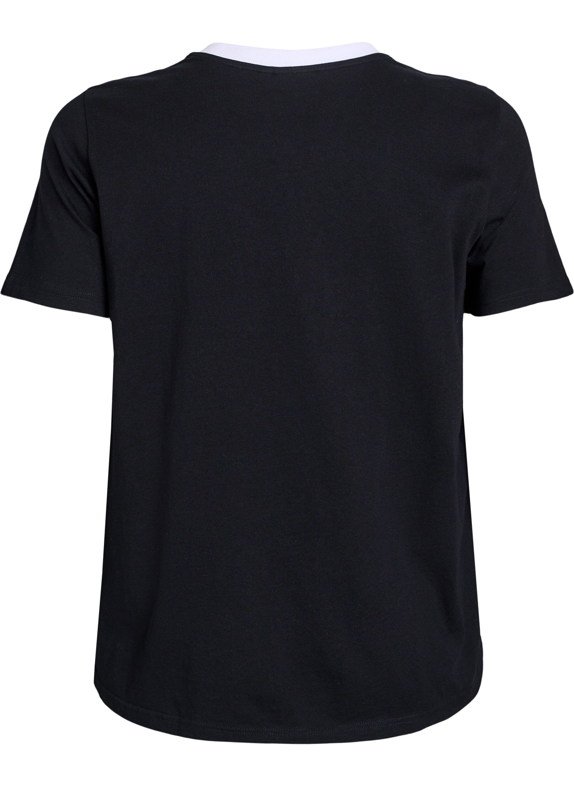 Zizzi T-shirt avec imprim&eacute; de texte et bordure contrast&eacute;e, Noir, Packshot image number 1