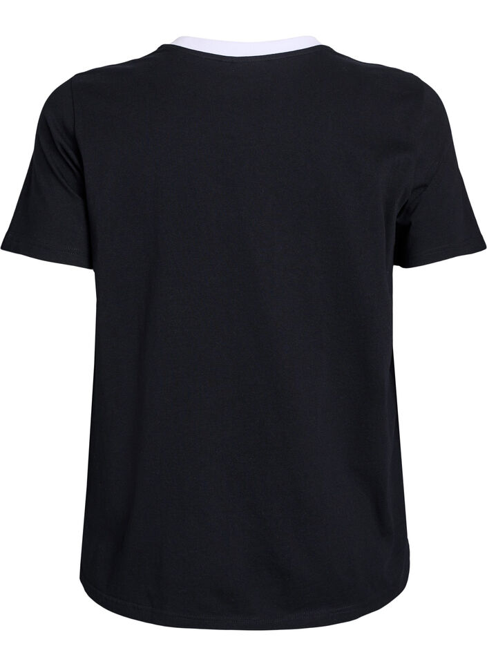 T-shirt avec imprimé de texte et bordure contrastée, Noir, Packshot image number 1