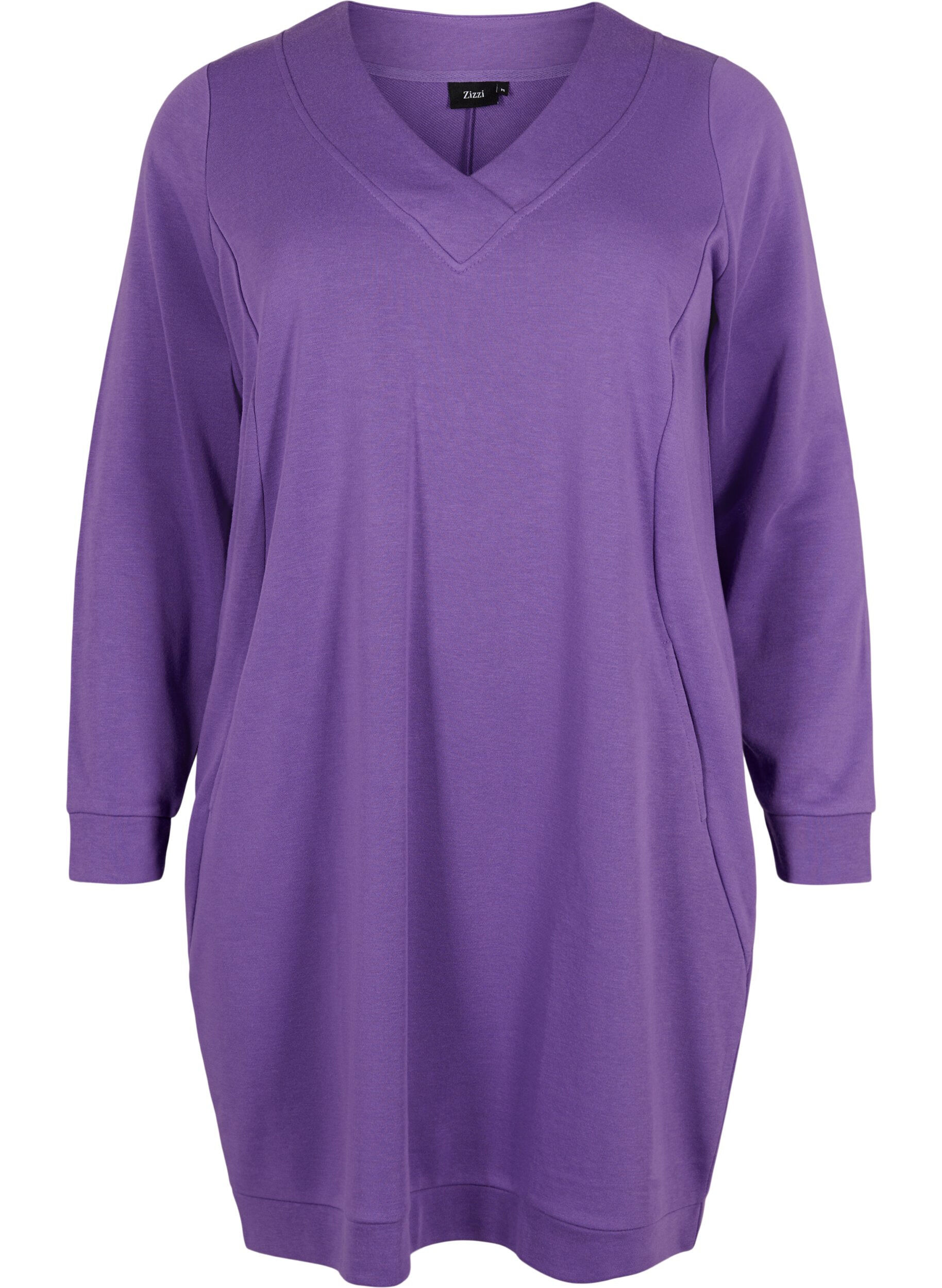 Zizzi Robe sweat-shirt avec col en V, Deep Lavender, Packshot image number 0