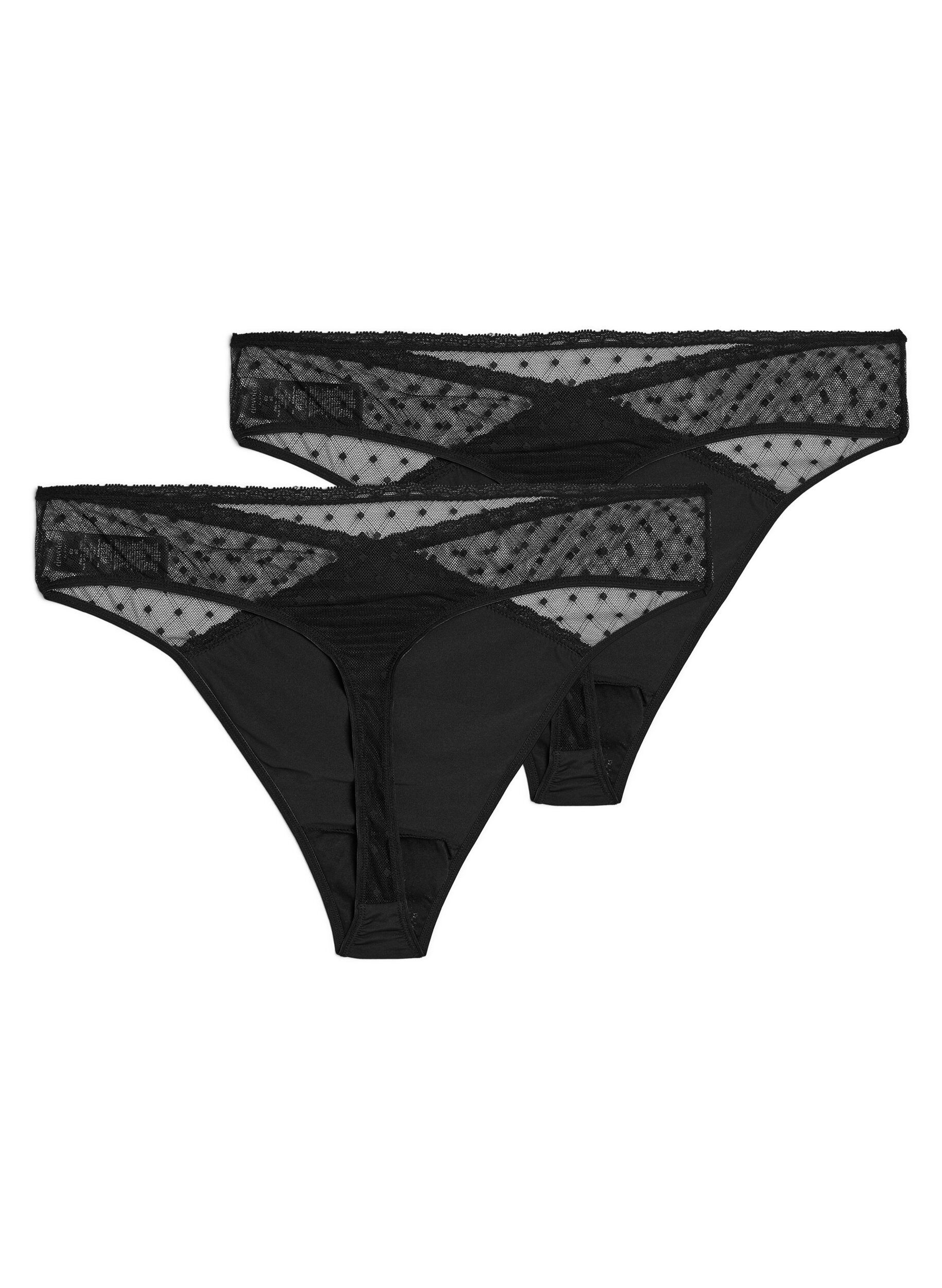 Zizzi String 2-pack avec dentelle, Noir, Packshot image number 1