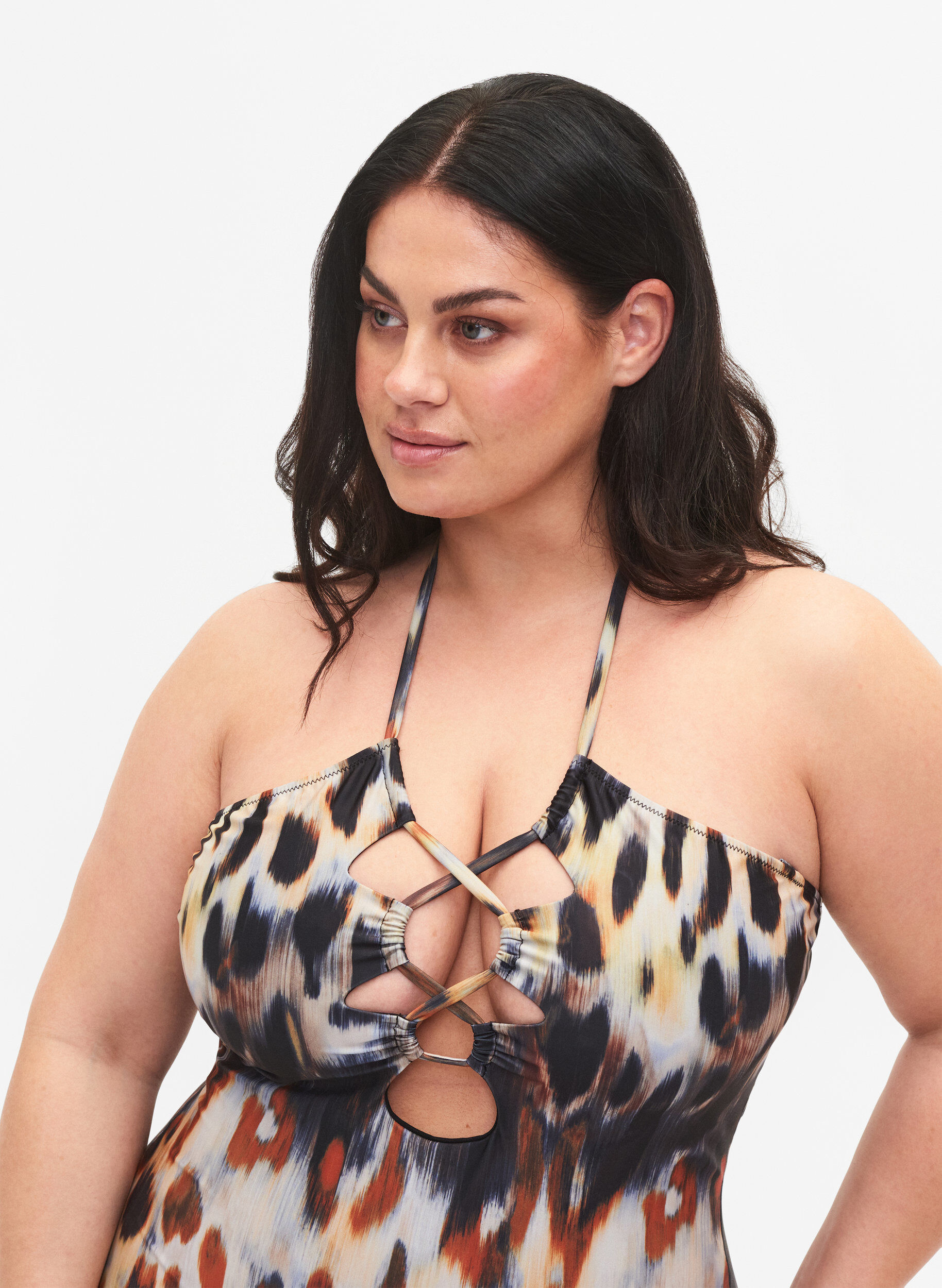 Zizzi Maillot de bain imprim&eacute; avec bretelles amovibles, Abstract Leopard, Model image number 1