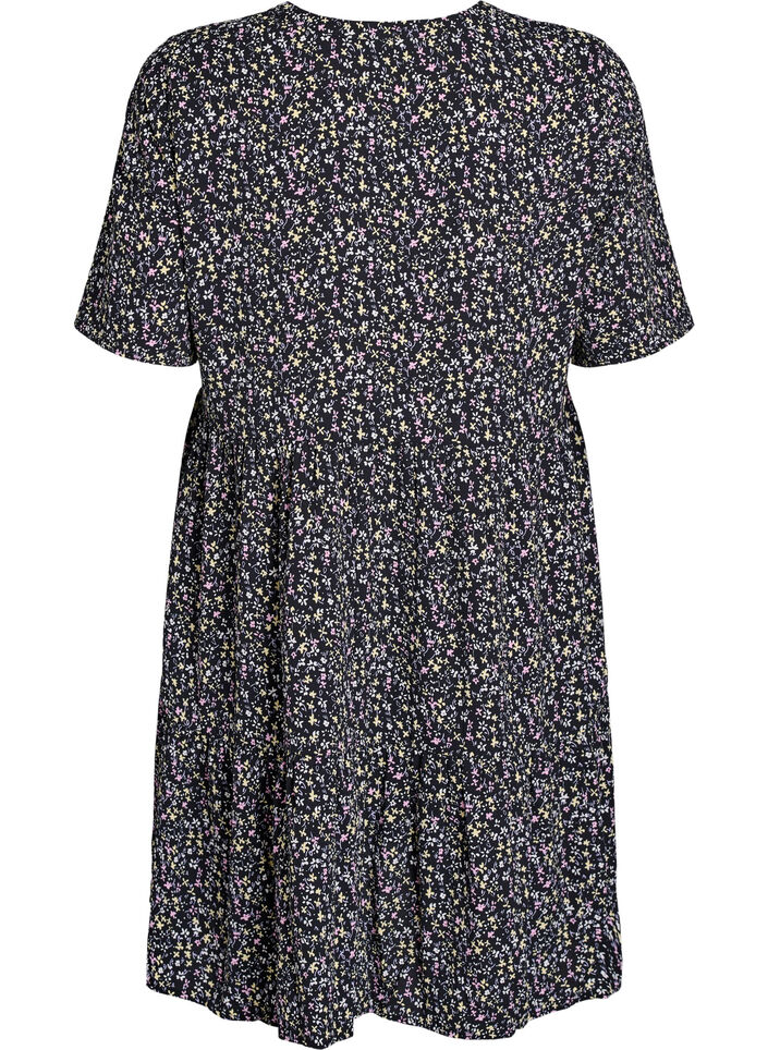 Robe &agrave; manches courtes coupe trap&egrave;ze avec d&eacute;coupes, Noir, Packshot image number 1
