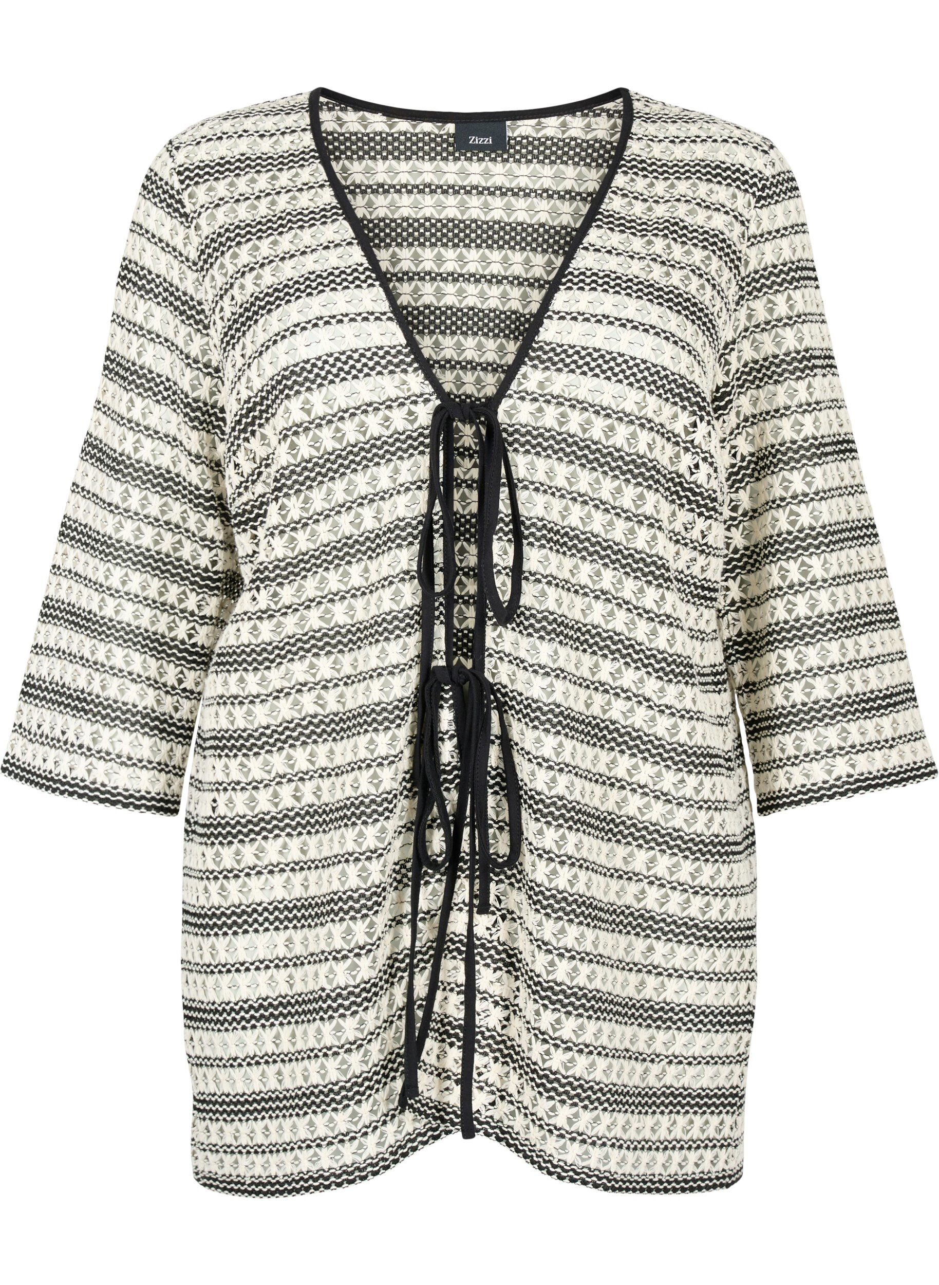 Zizzi Cardigan en crochet avec ceinture &agrave; nouer, Black White, Packshot image number 0