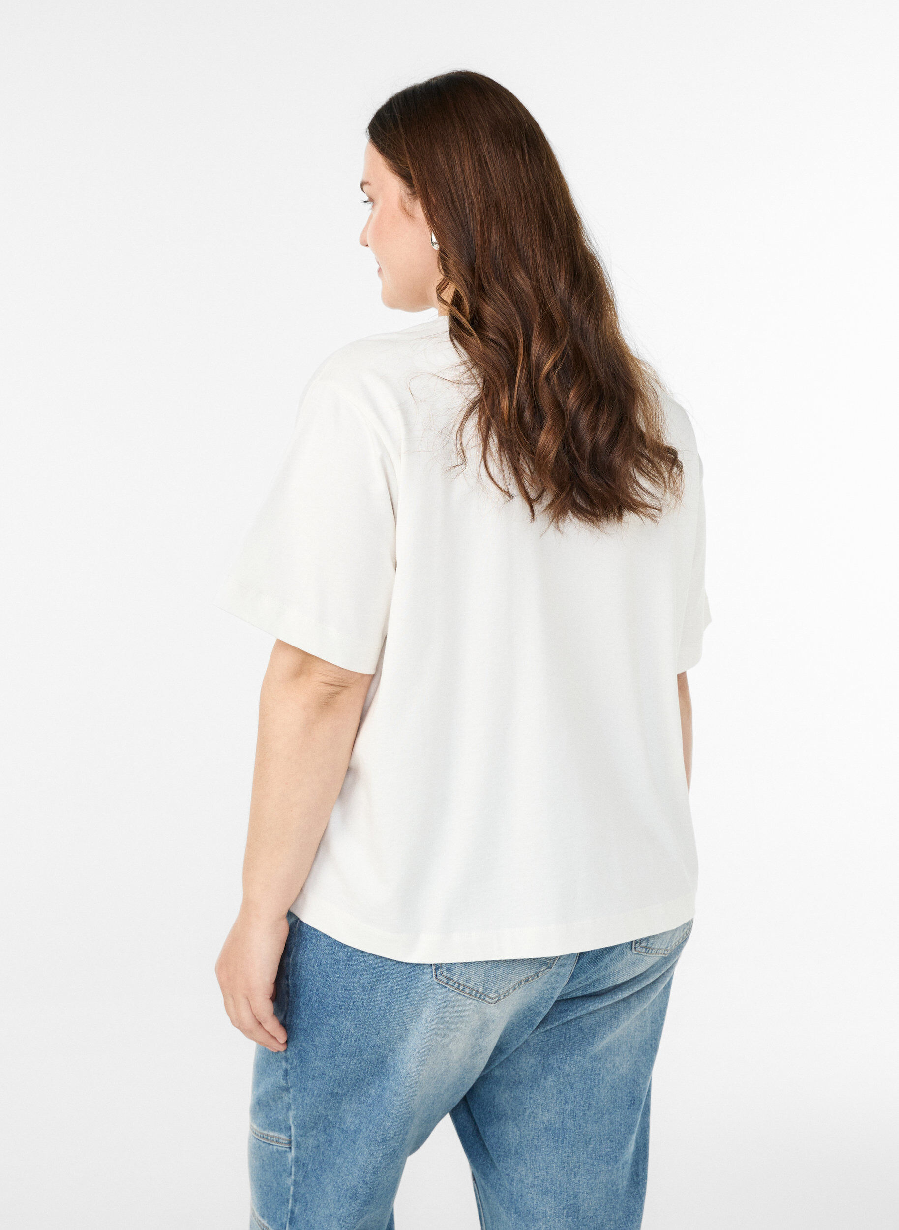 Zizzi T-shirt boxy en coton, Blanc, Model image number 2