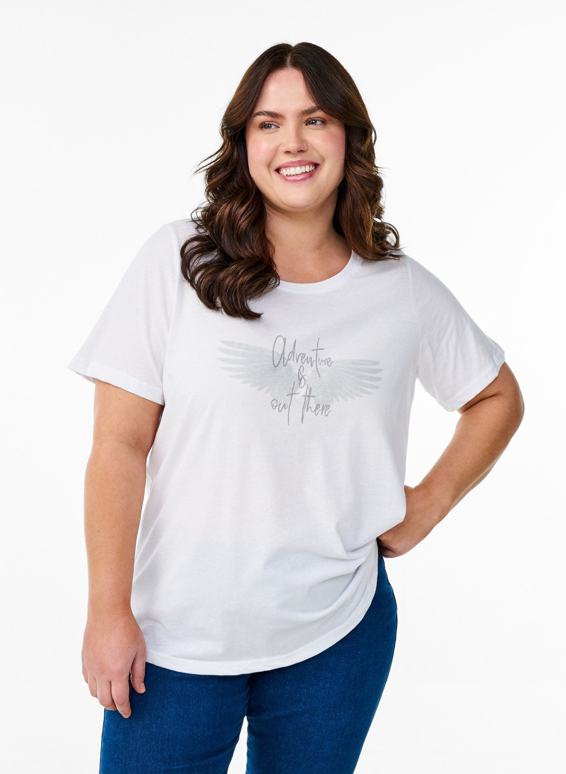 Zizzi FLASH - T-shirt avec motif, Blanc, Model image number 0