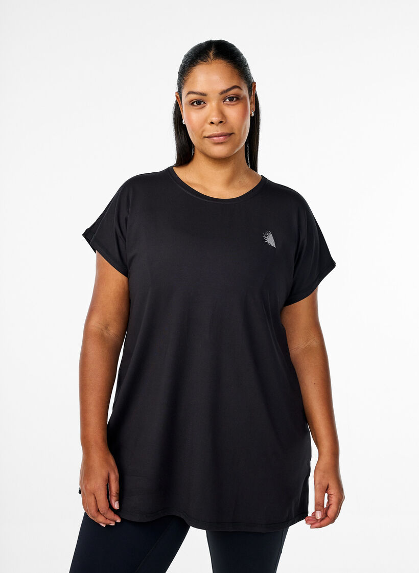 T-shirt long de sport, Noir, Model image number 0