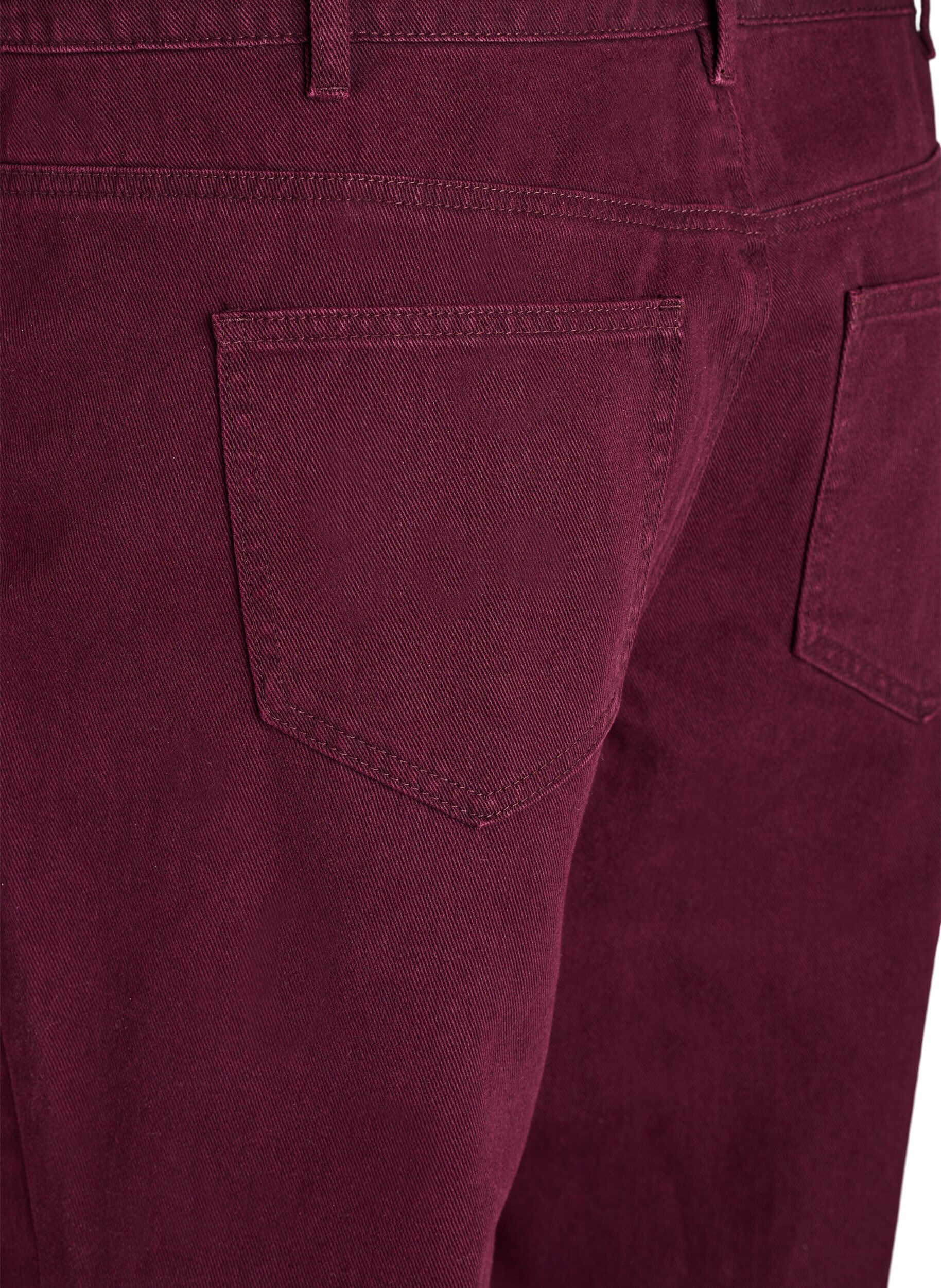 Zizzi Jean taille haute de couleur avec ceinture &agrave; nouer, Bordeaux, Packshot image number 3