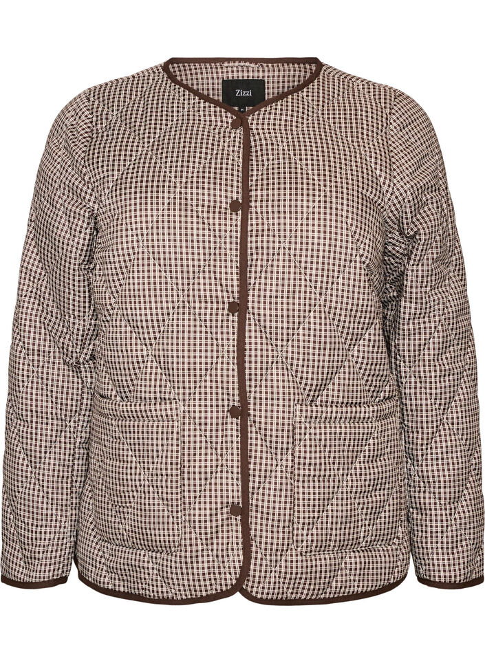 Veste matelass&eacute;e &agrave; petits carreaux et finitions contrastantes, Marron, Packshot image number 0