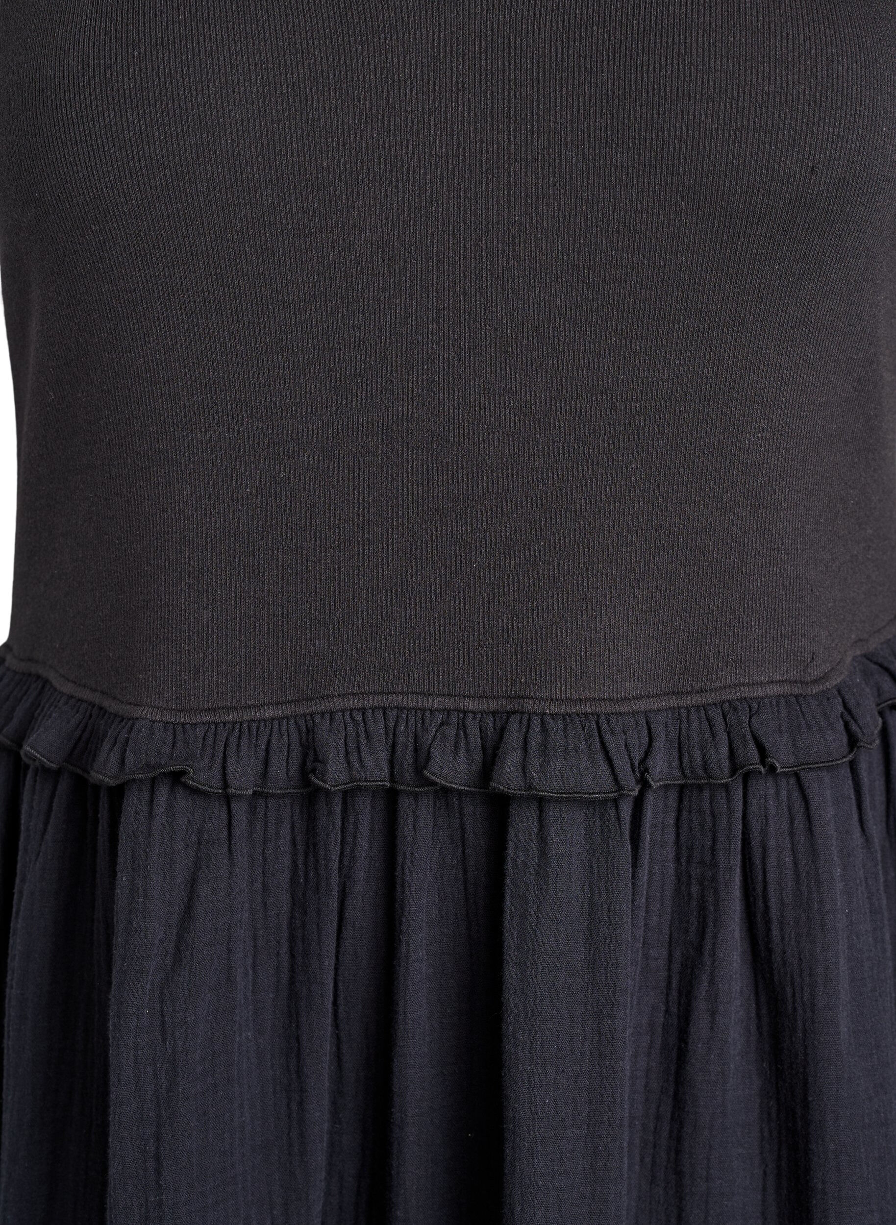 ZizziRobe midi sans manches en coton avec maille c&ocirc;tel&eacute;e et mousseline, Noir, Packshot image number 2