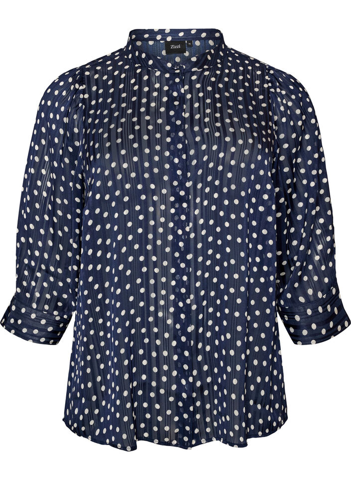 Chemise &agrave; motifs avec col montant et manches 3/4, Bleu, Packshot image number 0