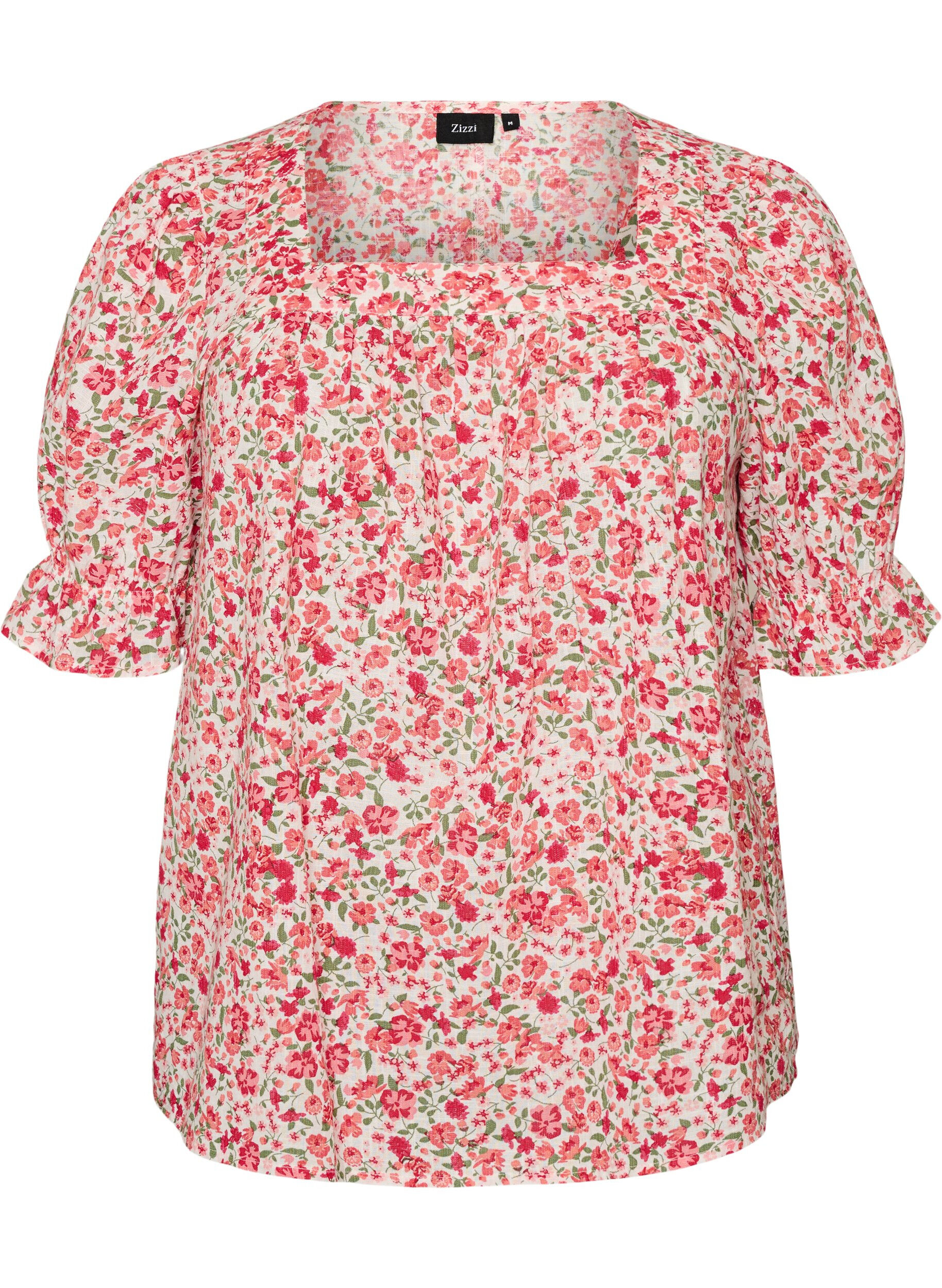 ZizziBlouse en coton avec encolure carr&eacute;e, Rouge, Packshot image number 0