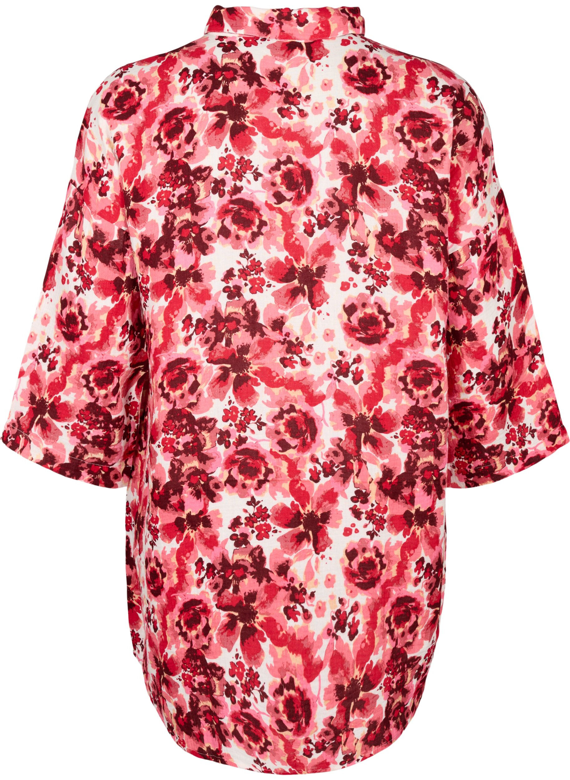 Zizzi Chemise longue enti&egrave;rement imprim&eacute;e, Pink AOP Flower, Packshot image number 1