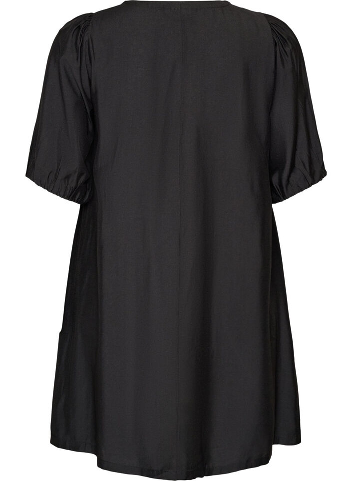 Robe courte coupe &eacute;vas&eacute;e avec col en V, Noir, Packshot image number 1