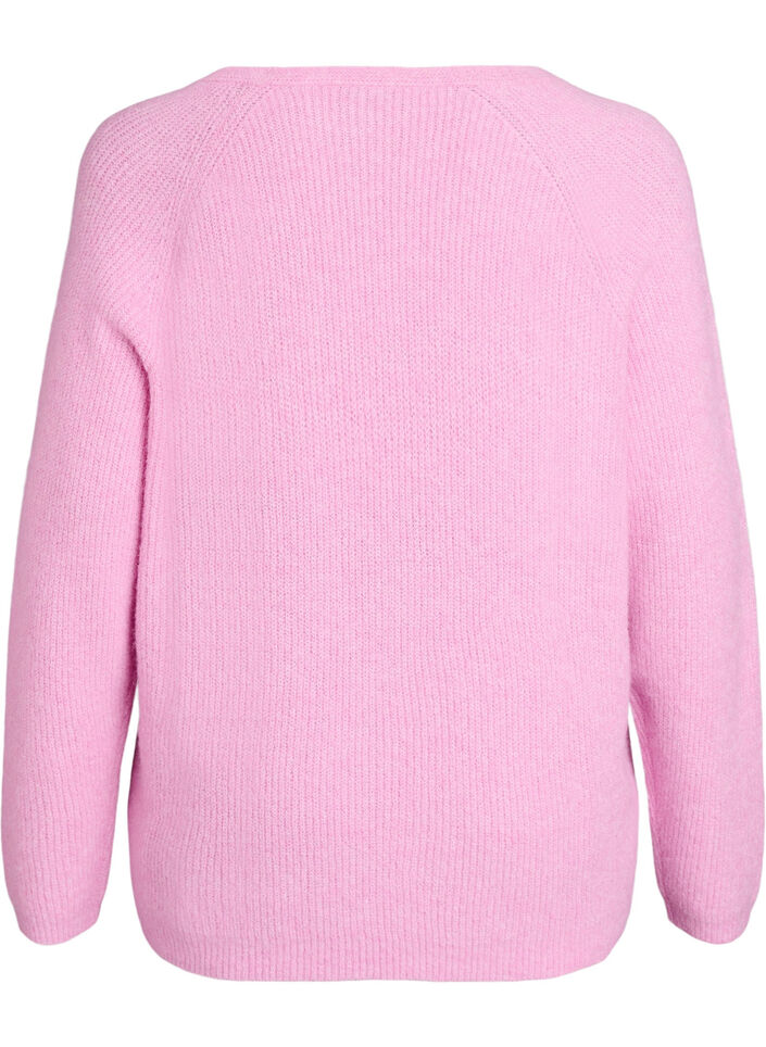 Blouse en maille &agrave; col V et manches raglan, Rose, Packshot image number 1