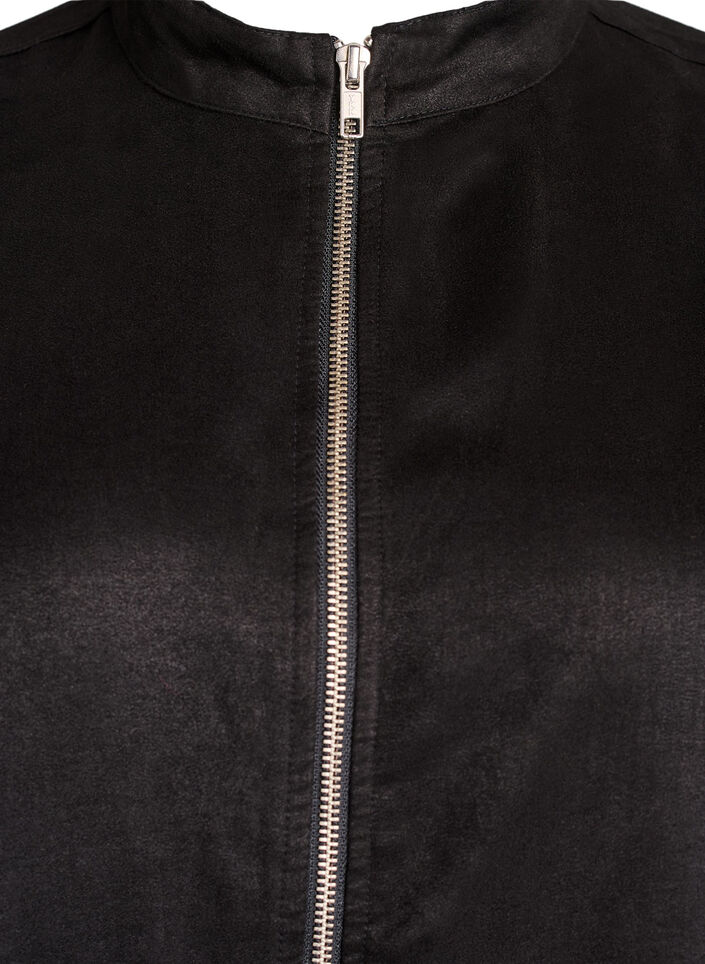Longue chemise en faux suède avec fermeture éclair, Noir, Packshot image number 2