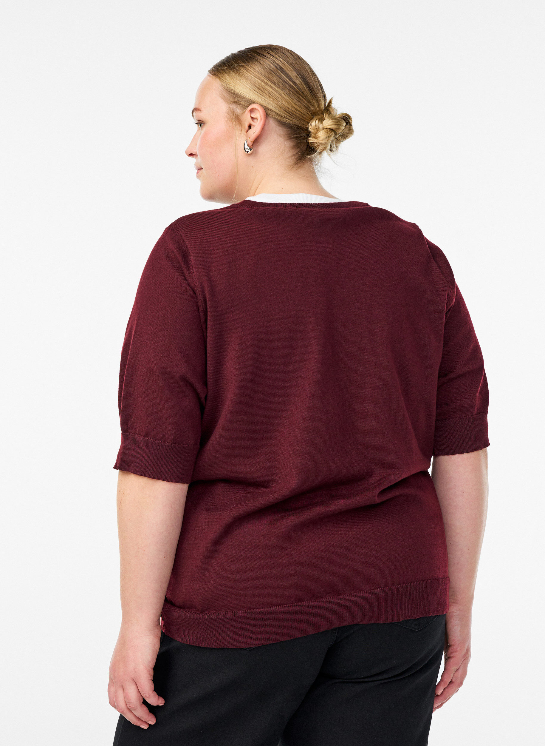 ZizziBlouse en fine maille &agrave; manches courtes, Bordeaux, Model image number 2