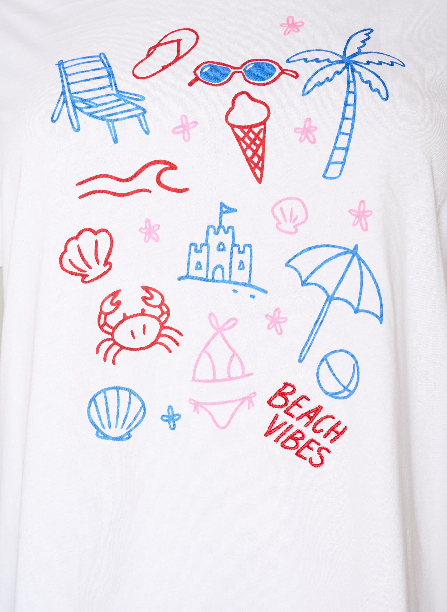 ZizziT-shirt en coton bio avec imprim&eacute; plage, Blanc, Packshot image number 2